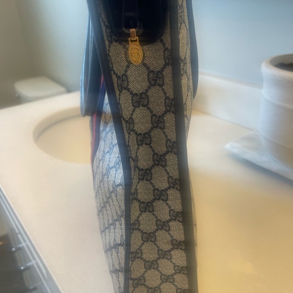 GUGGI MONOGRAM GG LARGE SHOPPER TOTE! Navy red! STUNNING!!!! - Picture 7 of 14